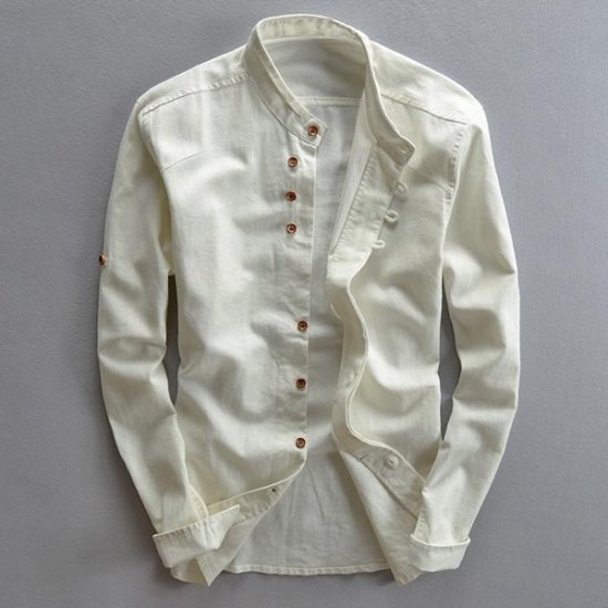 Men\'s Cotton Linen Long Sleeve Casual Slim Collar Shirts