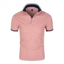 Fashion Casual Cotton Cool Lapel Men Polo Shirt - Pink