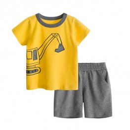 Cartoon Pattern Cotton T-Shirts Shorts Two-piece kids Suit